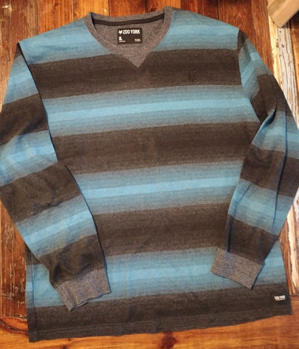 Zoo York Sweater Sweatshirt Striped Blue Black Gray Skateboard Size XL - Picture 1 of 9