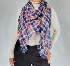 J.Crew Womabs Scarf Navy Pink Yellow Plaid Scarf j