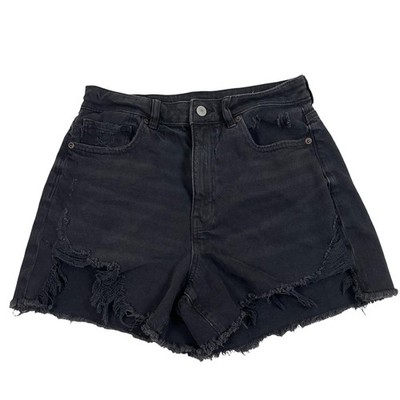 American Eagle Denim Shorts Womens 8 Black Distressed Raw Hem Comfort Stretch