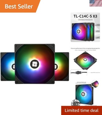 Whisper-Quiet 140mm ARGB Case Fans - 3 Pack with 1500RPM Cooling Power