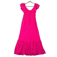 Nine West Fuschia Flutter Sleeve Tiered Maxi Dress Smocked Waist Keyhole Size M