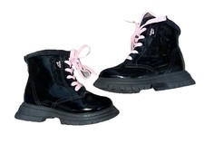 Oshkosh B Gosh Lulu Baby Girls Boots 8M Black Patent Leather Lace Zip Ankle