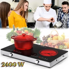 Portable Electric Cooktop 2 Burner Electric Stove Top w/ Knob Control 110V 2400W