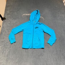Nike Hoodie Boys S Blue Swoosh Logo Performance Running Full Zip Raglan Sleeve