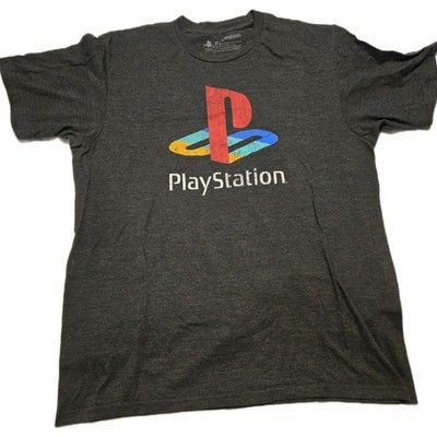 Mens Playstation T Shirt Logo Grey Sony Size Large Short Sleeve Gamer Tshirt