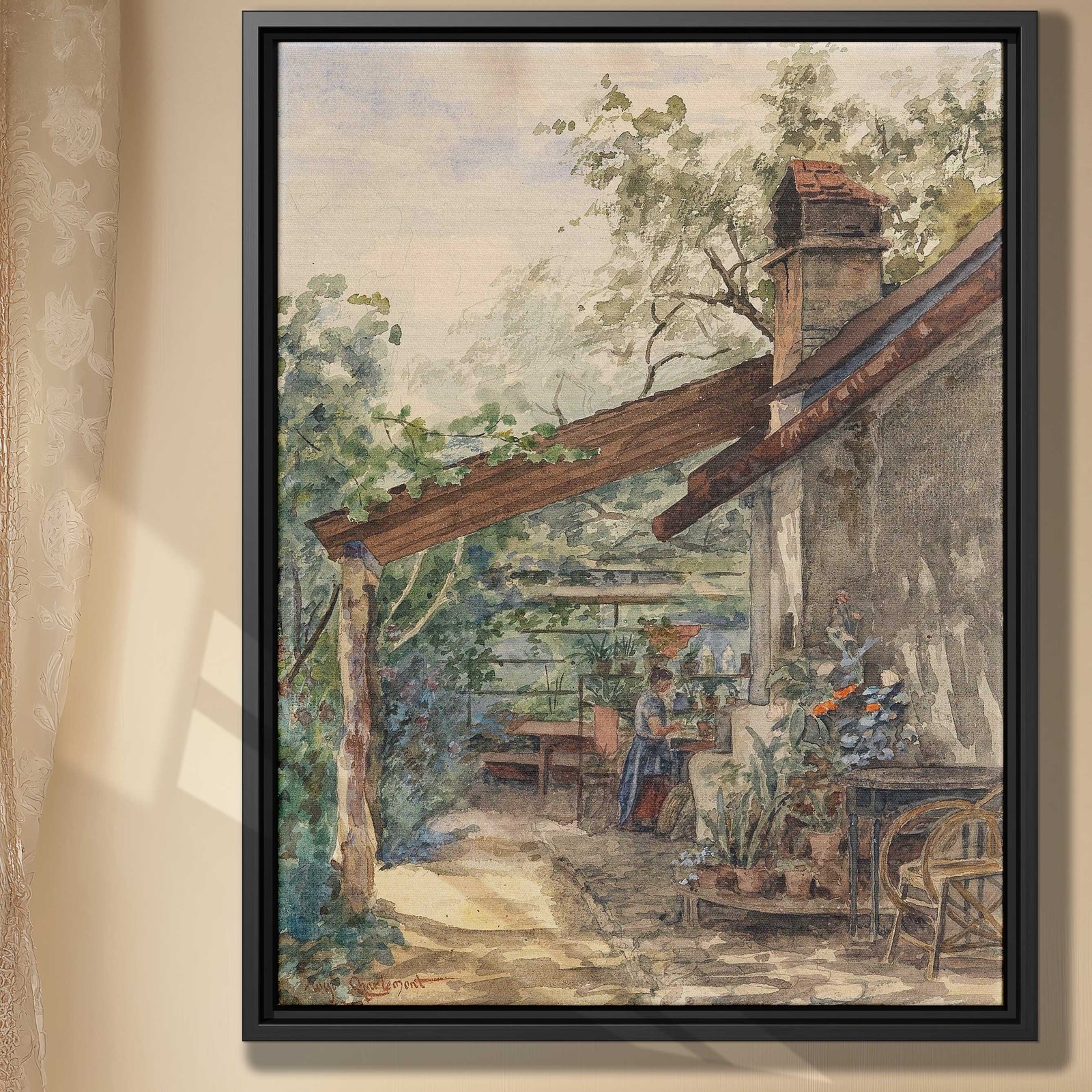 Watercolor Painting Canvas Rustic Framed Artwork Rural Landscape Botanical Print