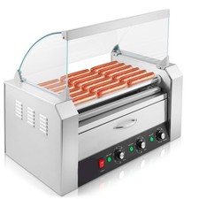 18 Hot Dog 7 Roller Commercial Grill Cooker Machine with Cover Bun Warmer