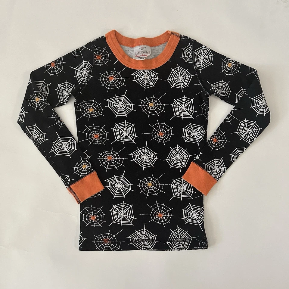 Hannah Andersson Halloween Pajamas Size 6 7 Spider Web Stripe Orange Black Org - Image 2 of 3