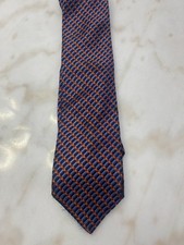Ike Behar Silk Tie Blue Red Gold Check Pattern Made in USA/Italy β AS IS Damage