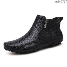 Mens Leather Boots Alligator Pattern High Top...