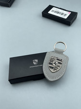 Genuine Porsche Gray Leather Crest Key Ring 2026 Design