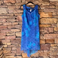 VTG Y2K 10 Asymmetrical Blue Floral High Low Midi Tank Dress 90s Fairy Whimsy