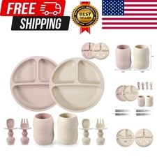 Silicone Baby Feeding Set, 2 Pack - Divided Suction Plate, 2 Tiny Cup with Sp...