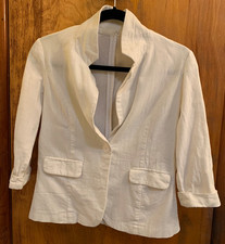 HAVE White 55 Linen Blazer Women's M Tiny Repair Made under Pocket Flap 