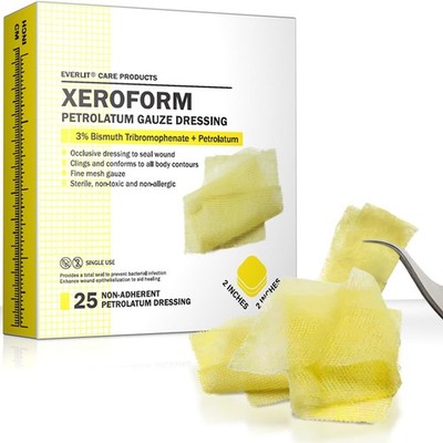 EVERLIT Xeroform Petrolatum Dressing | Sterile, Non-Adherent Occlusive Fine Mesh