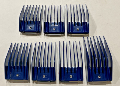 ANDIS Lot Of 7 Large Hair Comb Set Attachments BLUE HEADS .25'' - 1.25'' # A-F