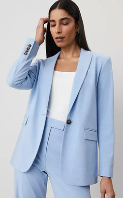 NEW ANN TAYLOR BRISK BLUE LONGLINE BLAZER JACKET SZ 2P 2 PETITE