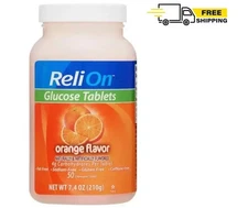 Relion Glucose Tablets, Orange Flavor, Fat-Sodium-gluten-caffeine Free, 50 Count