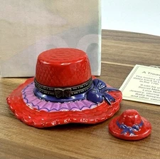 Porcelain Hinged Trinket Box Red Hat #1