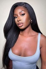 Black Yaki Straight 13x4 Lace Front 100 Human Hair Wig Pre Plucked Women