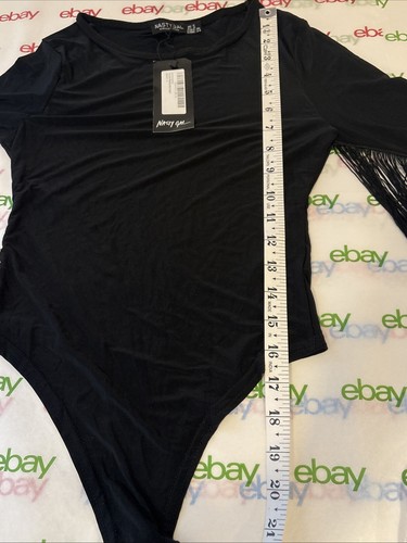 Nasty Gal Womens Plain Fringe Bodysuit Long Sleeve Black Size 4 - Picture 10 of 15