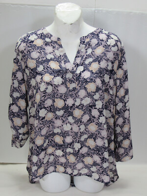 Daniel Rainn Womens  Floral  Roll Tab Blouse Petite L [ 40 Bust 28L ] Pullover
