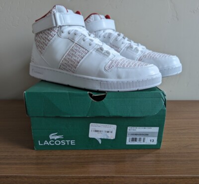 Mens Lacoste Tramline Mid Sneaker White/Red Pattern Sz 13 New