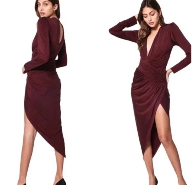 Young Fabulous & Broke Dress Size M Midi Wrap Genesis Long Sleeve Plunge Red - Image 3 of 4