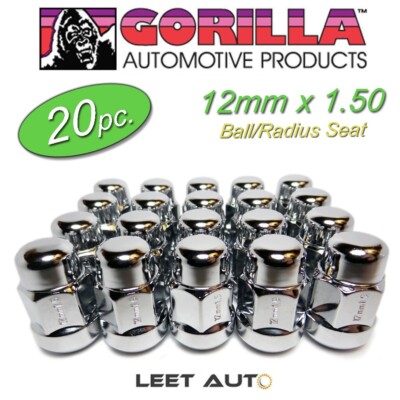 12mm x 1.50 Honda Acura Ball Seat Gorilla Lug Nuts Chrome 20pc