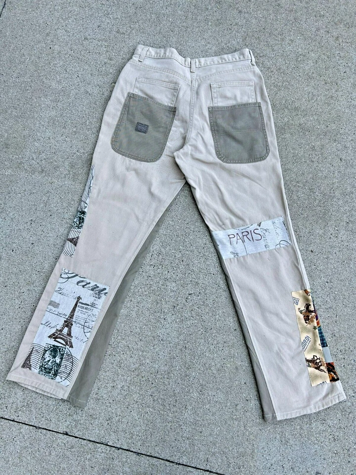 Upcycled Men's Patchwork Stonewashed Jeans Size 33X32 Rework Handmade - Image 4 of 4