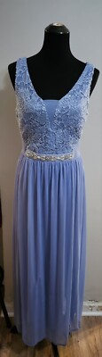 BCX Dress Long Formal Periwinkle Lace Sequin Mesh Rhinestones Size 13