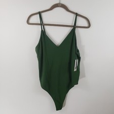 BP NWT Size L Green Bodysuit Ribbed V-Neck Thong Staple Layering Piece