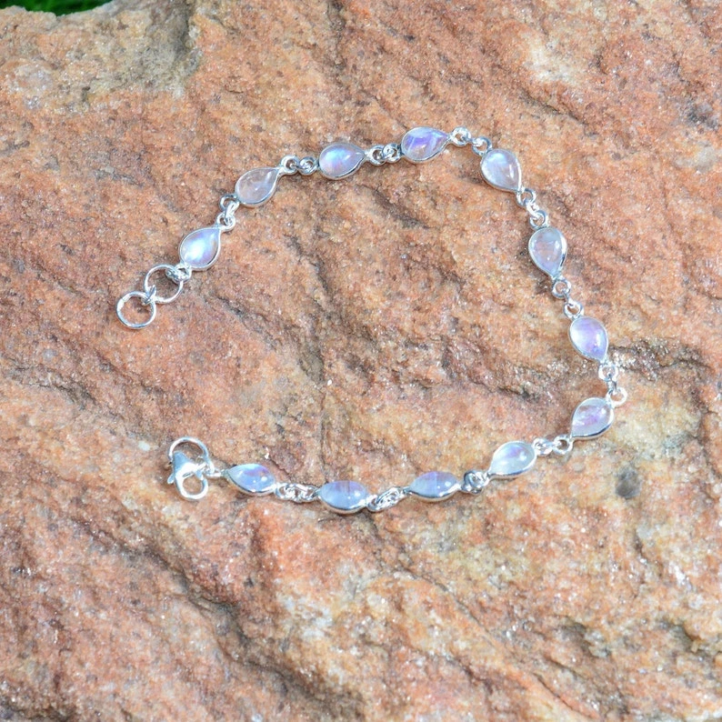 Rainbow Moonstone Bracelet~925Sterling Silver~Gemstone Bracelet~ Women Jewellery - Image 3 of 4
