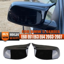 2XGLOSS BLACK REAR WING MIRROR COVER CAPS FOR BMW 5 SERIES E60 E61 E63 E64 03-07