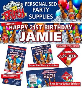 Personalised Beer Birthday  Party  Banners Decorations  21st  