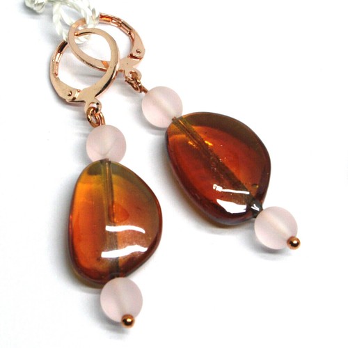 PENDANT ROSE EARRINGS PINK AMBER 