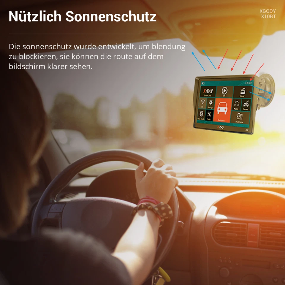 XGODY 9 Zoll GPS Navi Navigation für Auto LKW PKW Navigationsgerät 8G EU Karte - Bild 4 von 4