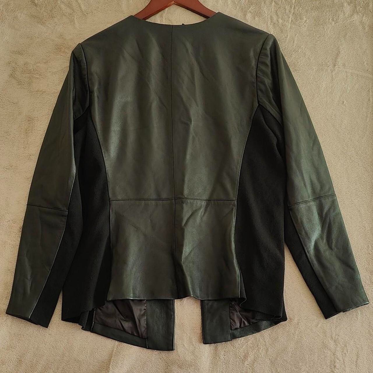 H by Halston Soft Black Leather Open Front Jacket w Stretch Knit Sides 20W