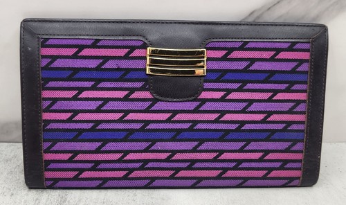 Vintage 80s Shiseido Retro Disco Colorful Abstract Art Leather Clutch Wallet