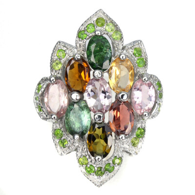 925 Sterling Silver Ring Tourmaline Chrome Diopside Gemstone Jewelry Size 7.5
