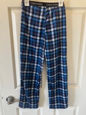 Calvin Klein Pajama Pants Boys Size M 7/8 Blue/Black Plaid NEW