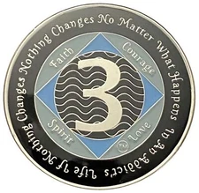 NA 3 Year Silver Color Plated-Medallion, Recovery Chip, 12 Step Token, Narcotic