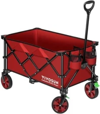 VIVOSUN Heavy Duty Collapsible Folding Wagon Cart,Max Load 220LBS/100kg,Red