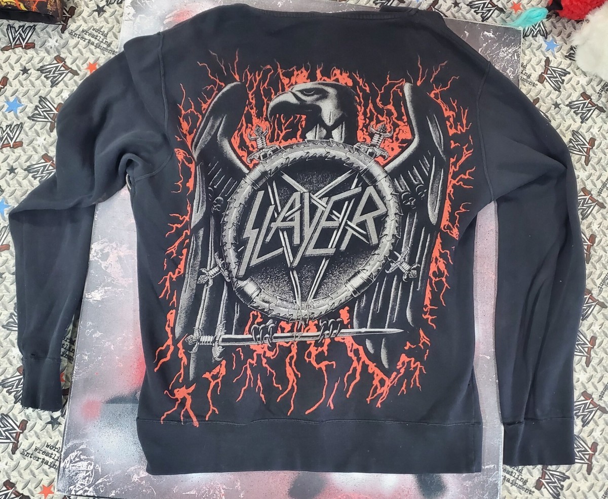 Vintage Slayer Hoodie Mens Medium Black Full Zip All Over Print 
