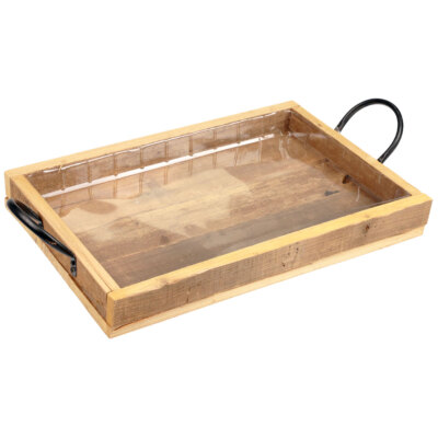 Holztablett mit Griffen Vintage Deko Natur Schwarz 40x27,5 für Wohnzimmer