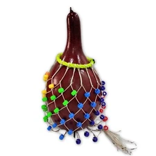 Multicolor Beaded Gourd Shaker, African Traditional Musical Instrument (Shekere)