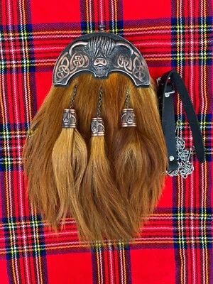 GNGOUTDOOR Schottischer Herren Bergziegenhaar Sporran 3 Langhaar Quaste mit Kettenriemen