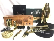 MIB 24 pc Set Modern Mixology Cocktail Shaker Gold Bartender Kit New Mint In Box