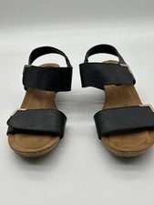 Vintage 7 Eight Black Cork Wedge Sling Back Sandals Size 7.5 Boho Comfort