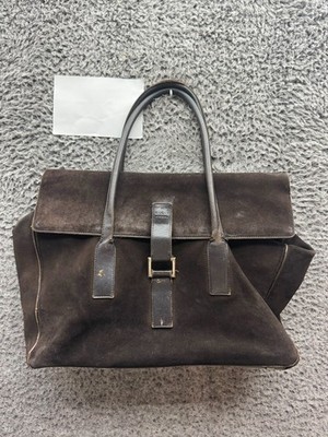 Vintage Authentic Gucci Womens Suede Leather Satchel Tote Bag Dark Brown 203569